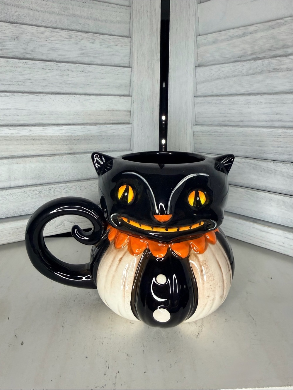 Black and Orange Cat Pumpkin Ceramic Coffee Mug - Festive Halloween Accent